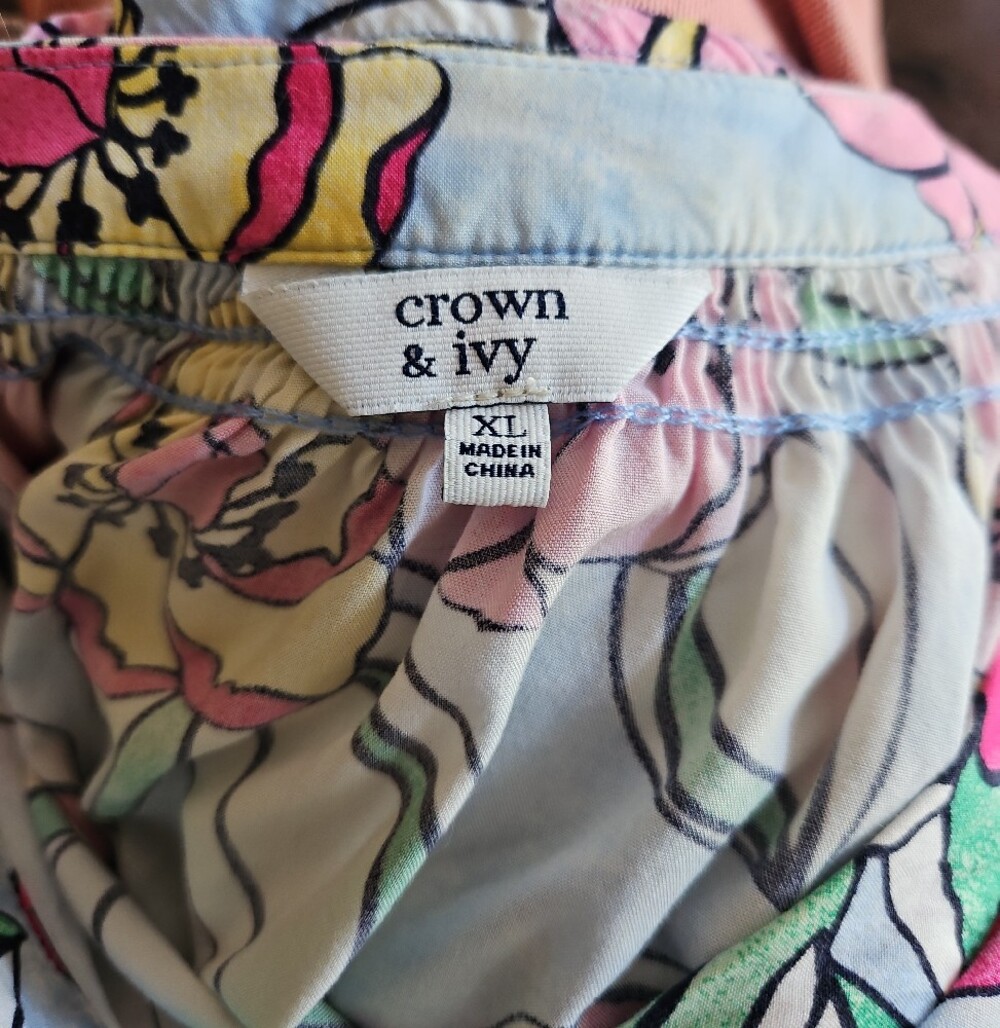 Crown & Ivy Blouse with Light Blue, Pink & Yellow Blooms - Picture 5 of 7